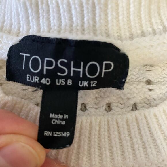 Topshop Crochet Knit  White Sweater Size US 8 - Picture 3 of 6